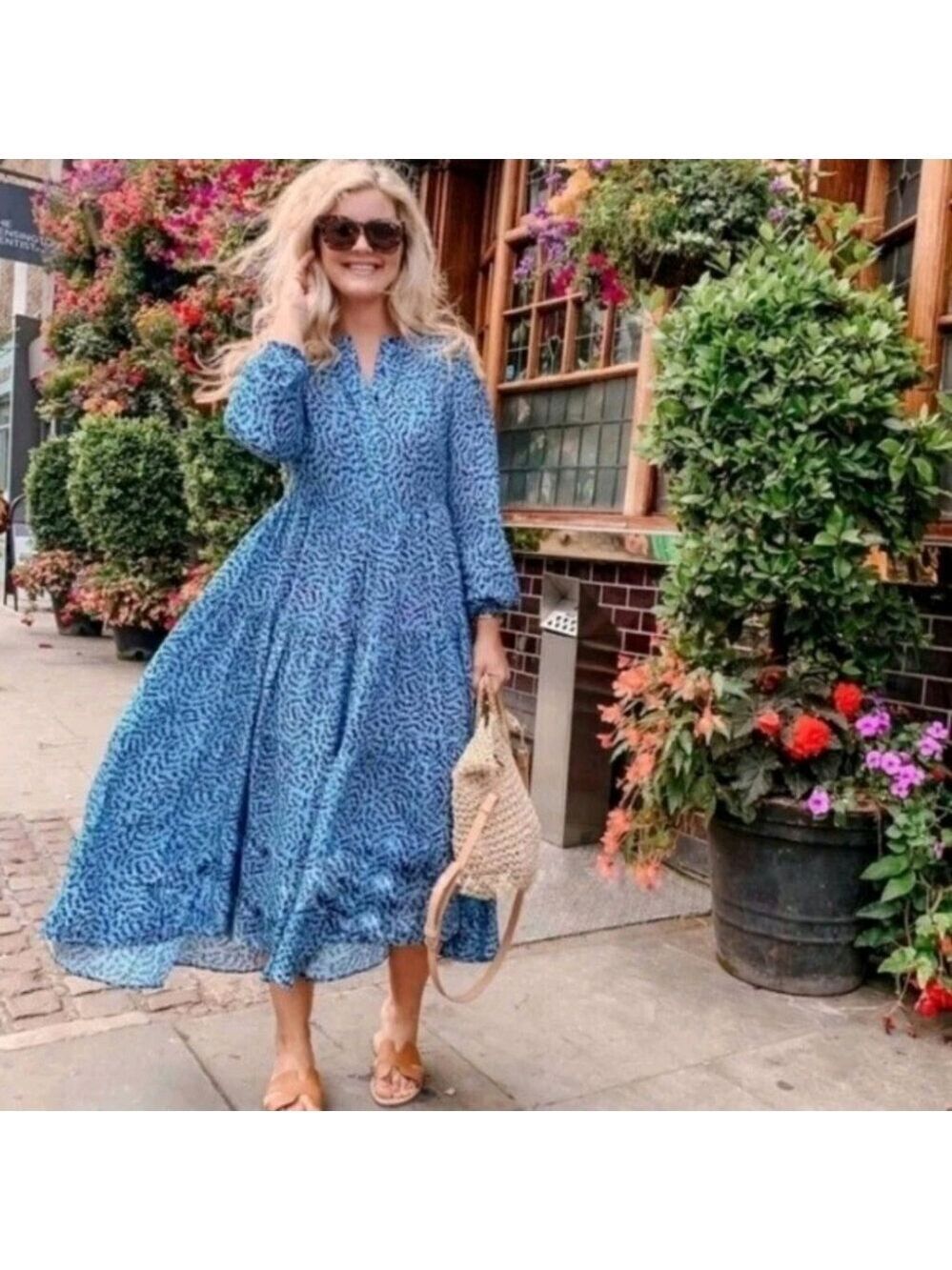 ZARA | Blue Printed Midi Dress Bloggers 4479/240 blue Sz SMALL